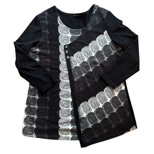 Papa Vancouver Abstract Print Long Sleeve Top Black White | Artsy Tunic L/XL